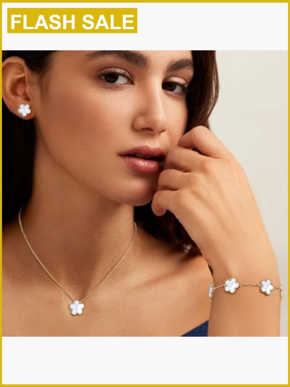 Floral 3-piece Jewelry Set: Necklace, Bracelet, Earrings - 18K Gold Plated, - Picture 3 of 7